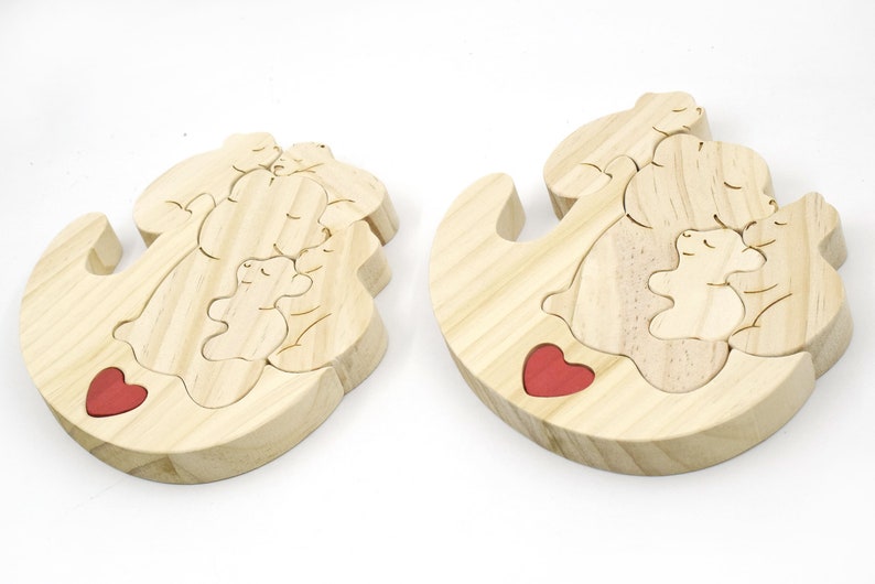 Personalized Wooden Bear Family Puzzle,Custom Rocking Chair Bear Puzzle,Wooden Animal Carvings,Mother's Day Gift,Unique Family Keepsake Gift image 9