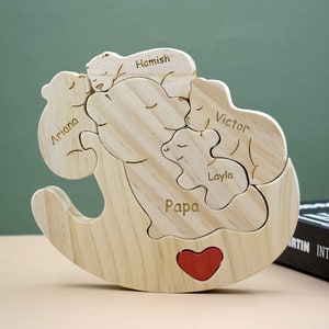 Personalized Wooden Bear Family Puzzle,Custom Rocking Chair Bear Puzzle,Wooden Animal Carvings,Mother's Day Gift,Unique Family Keepsake Gift image 3