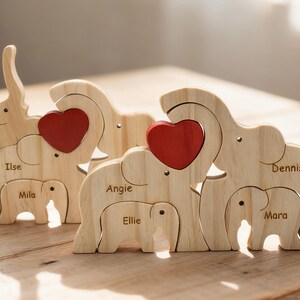 Custom Wooden Elephant Family Puzzle,Personalized Animal Figurines,Wooden Elephants Carvings,Family Name Puzzle,Wood Father's Day Gifts image 14
