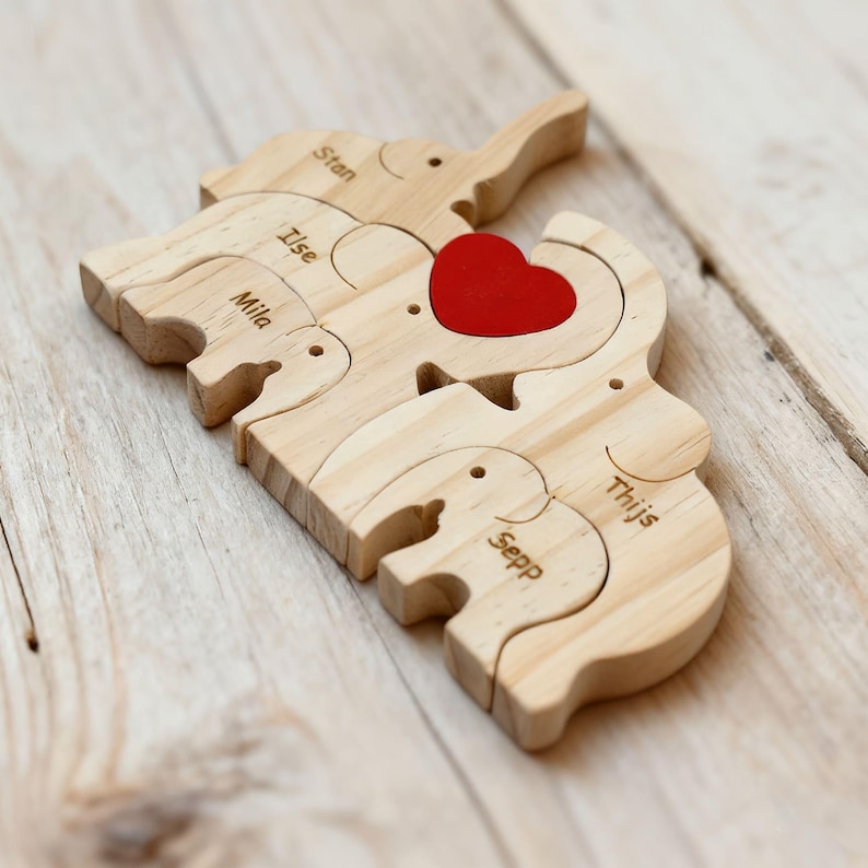 Custom Wooden Elephant Family Puzzle,Personalized Animal Figurines,Wooden Elephants Carvings,Family Name Puzzle,Wood Father's Day Gifts image 10