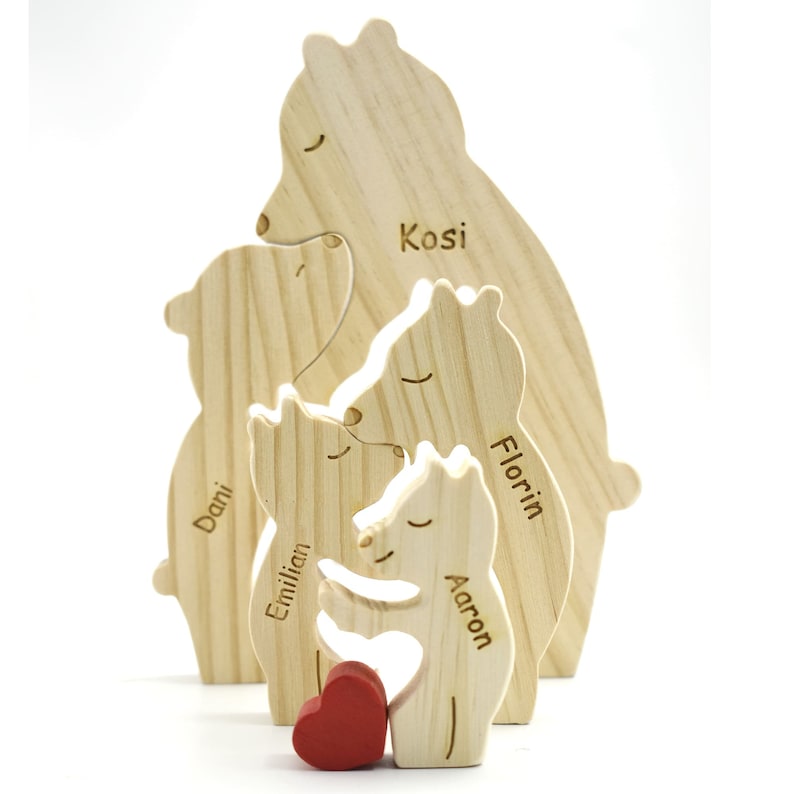 Bären-Familienpuzzle aus Holz, personalisiertes Muttertagsgeschenk, individuelles Bärenpuzzle für alleinerziehende Familien, Tierschnitzereien aus Holz, Familien-Wohndekoration Bild 3