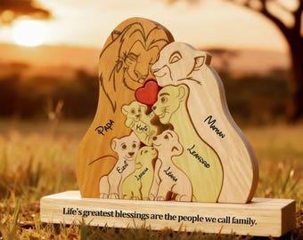 Gepersonaliseerde houten leeuw familiepuzzel, aangepast Moederdagcadeau, maximaal 10 leeuwen familiebeeldjes, familiehuisdecoratie, cadeaus voor ouders