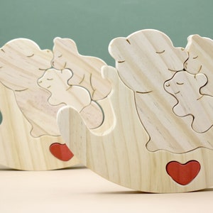 Personalized Wooden Bear Family Puzzle,Custom Rocking Chair Bear Puzzle,Wooden Animal Carvings,Mother's Day Gift,Unique Family Keepsake Gift image 6