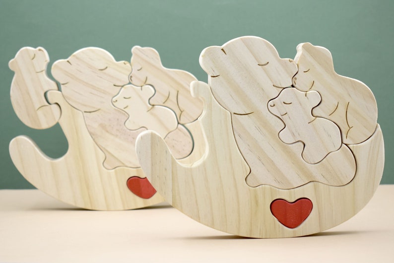 Personalized Wooden Bear Family Puzzle,Custom Rocking Chair Bear Puzzle,Wooden Animal Carvings,Mother's Day Gift,Unique Family Keepsake Gift image 6