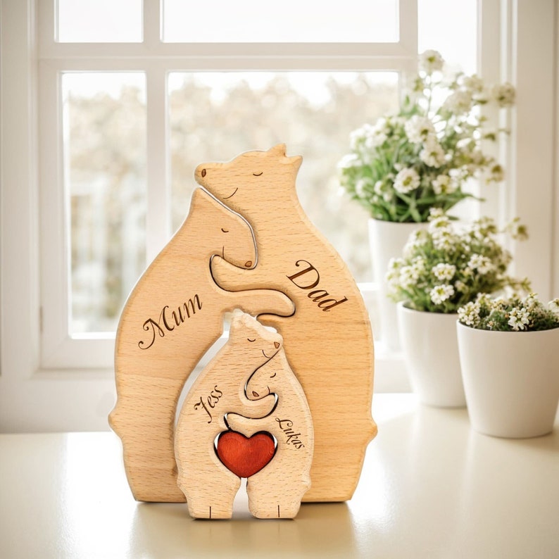 Wooden Bear Family Puzzle,Custom Bear Figurines,Personalized Wooden Animal Puzzle,Family Home Decor,Personalized Mother's Day Gift Kids Gift image 2