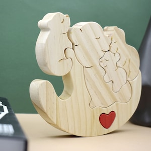 Personalized Wooden Bear Family Puzzle,Custom Rocking Chair Bear Puzzle,Wooden Animal Carvings,Mother's Day Gift,Unique Family Keepsake Gift image 2