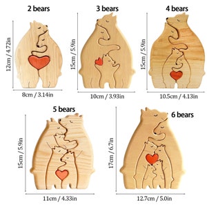 Casse-tête de famille avec ours en bois, figurines d'ours personnalisées, casse-tête d'animaux en bois personnalisé, décoration d'intérieur familiale, cadeau personnalisé pour la fête des mères, cadeau pour enfants image 4