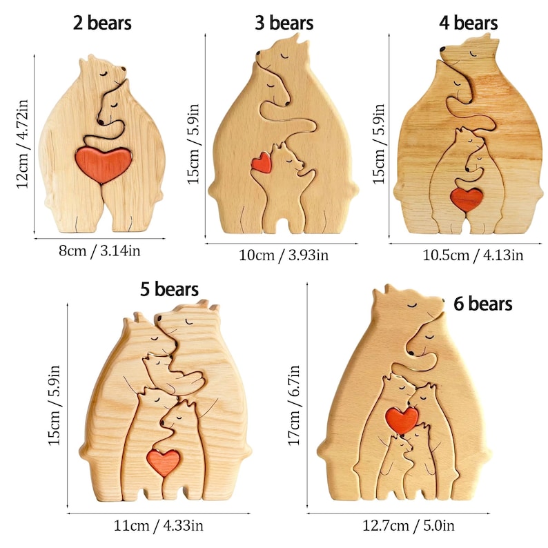 Casse-tête de famille avec ours en bois, figurines d'ours personnalisées, casse-tête d'animaux en bois personnalisé, décoration d'intérieur familiale, cadeau personnalisé pour la fête des mères, cadeau pour enfants image 4