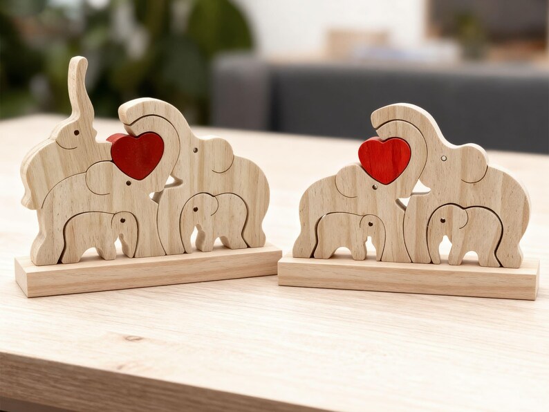 Custom Wooden Elephant Family Puzzle,Personalized Animal Figurines,Wooden Elephants Carvings,Family Name Puzzle,Wood Father's Day Gifts image 16