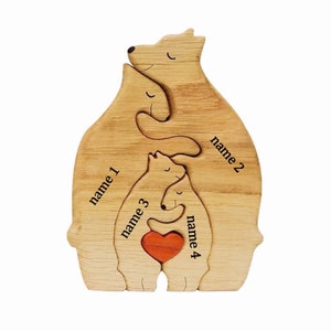 Casse-tête de famille avec ours en bois, figurines d'ours personnalisées, casse-tête d'animaux en bois personnalisé, décoration d'intérieur familiale, cadeau personnalisé pour la fête des mères, cadeau pour enfants 4 bears