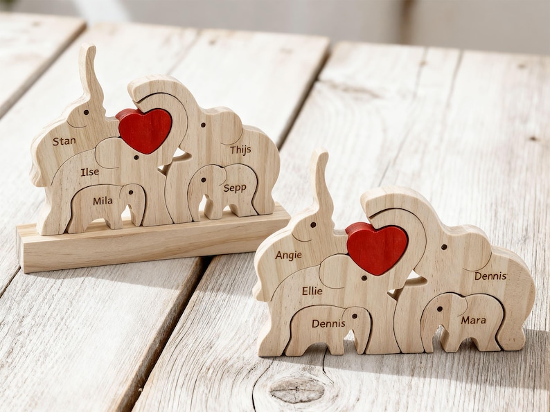 Custom Wooden Elephant Family Puzzle,Personalized Animal Figurines,Wooden Elephants Carvings,Family Name Puzzle,Wood Father's Day Gifts image 17