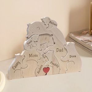 Wooden Bears Family Puzzle, Personalized Family Keepsake Gifts, Custom Bear Family Figurines, Wooden Animal Carved Puzzle, Father&#39;s Day Gift