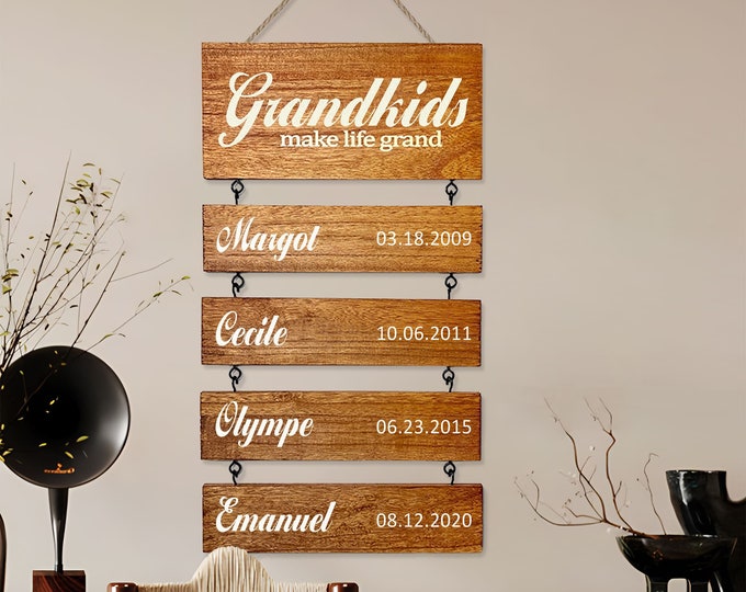 Gepersonaliseerd houten bord, aangepaste houten familieborden, familienaam datumbord voor woondecoratie, kleinkinderen naambord, cadeau voor grootouders