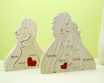 Personalized Wooden Lion Family Puzzle, Lions Family Puzzle, Wooden Animal Carvings, Family Keepsake Gift, Mother's Day Gift, Home Decor