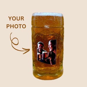Glass beer mug with photo | name, logo |