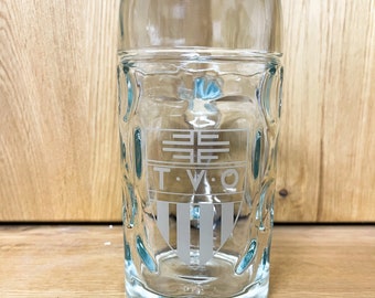 Glass beer mug with engraving | name, logo |