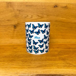 Personlig mugg, fjärilsmugg, personlig med namn, fjärilsmugg, tekopp, kaffemugg