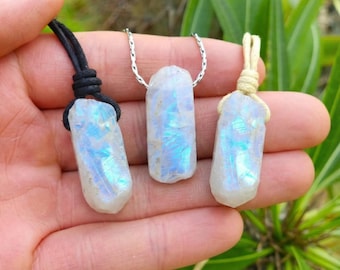 Collar de piedra lunar en bruto para hombre y mujer | Collar de piedras preciosas, colgante de piedra lunar, joyería de piedra lunar, collar de piedra lunar, collar de piedra lunar en bruto
