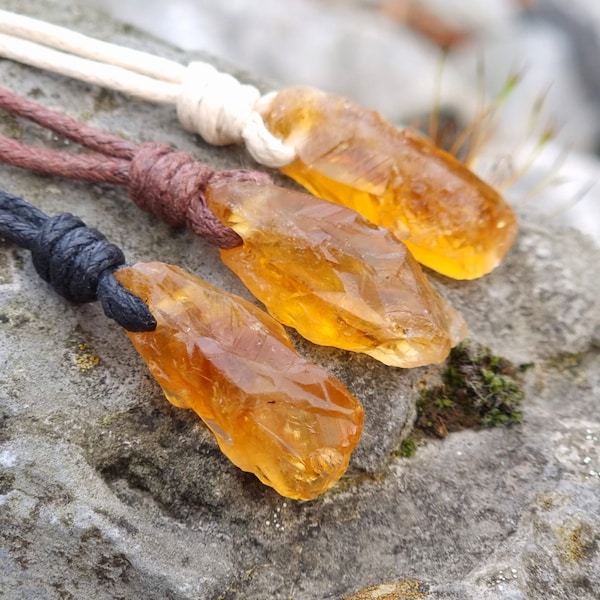 Collier véritable citrine brute avec ruban de coton | Collier de citrine naturelle collier de pierres précieuses pendentif citrine grande citrine bijoux bruts collier de citrine