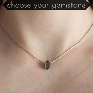 Edelstein Kette gold o. silber mit Doppelender | Stein Kette Edelstein Choker Kette mit Stein Choker Edelstein Anhänger Kristall Kette