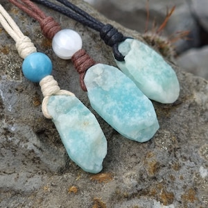 Ruwe Larimar Ketting Heren & Dames | Blauwe ruwe Larimar hanger heren ruwe edelsteen ketting Larimar ketting Larimar blauw Larimarkette