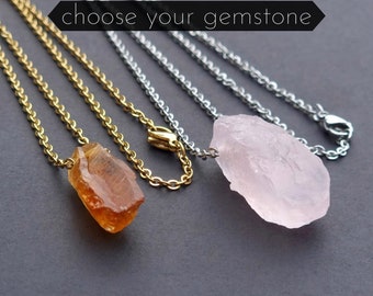 Raw gemstone necklace gold or silver | Necklace gemstone silver/gold | Crystal necklace silver/gold | Gemstone jewelry gold | Healing stone necklace