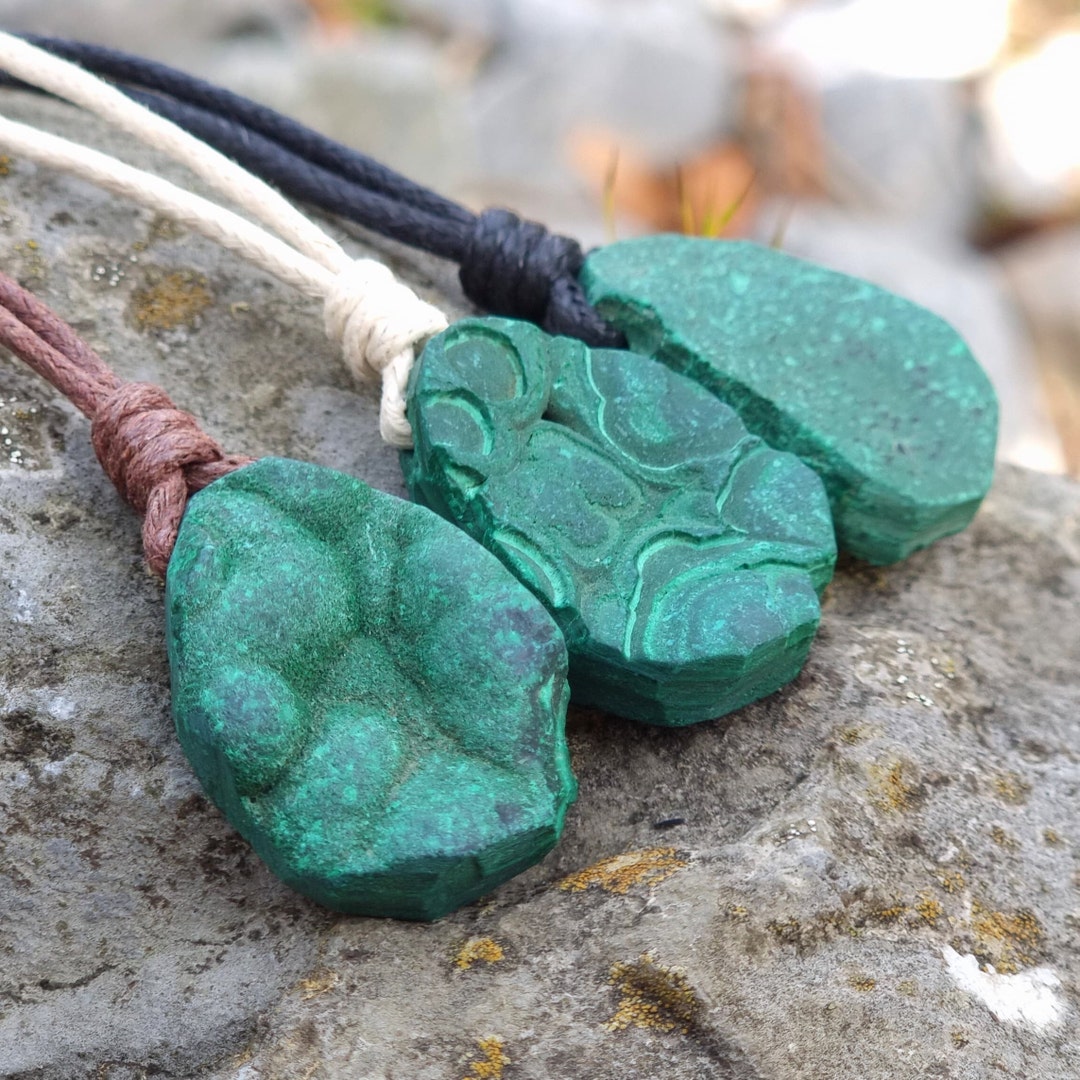 Raw Malachite Necklace Men & Women Large Raw Malachite Pendant Men Raw ...