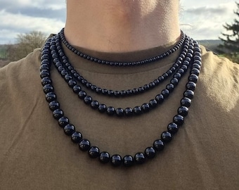 Schwarzer Turmalin Kette Herren & Damen | Schwarzer Turmalin Halskette Herren Perlenkette Herren Perlenkette schwarz Perlen Kette Herren
