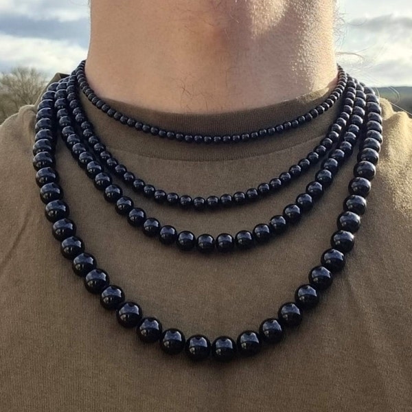 Black Tourmaline Necklace Men & Women | Black tourmaline necklace men's pearl necklace men's pearl necklace black pearl necklace men