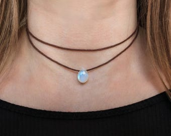Collana Girocollo In Pietra Di Luna Arcobaleno – Cristallo Grezzo Verde – Con Catena Di Estensione Regolabile (35+5 Cm) – Per Donna E Ragazza - 2