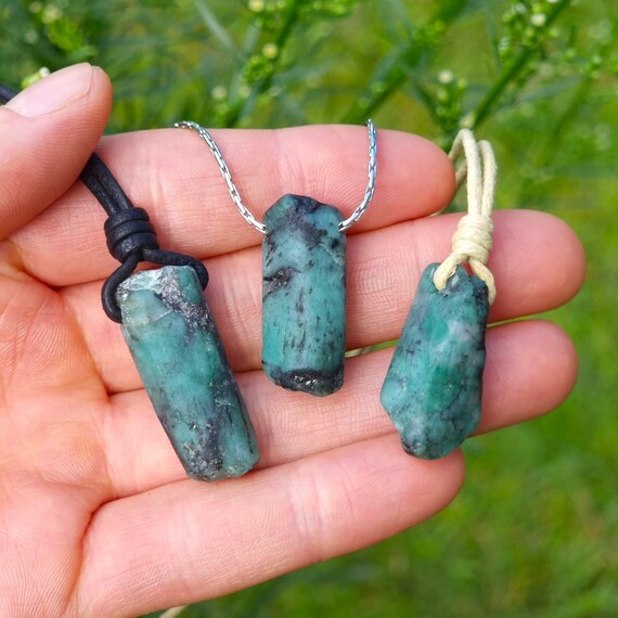 Raw Emerald Necklace for Men Women Gemstone Necklace, Emerald