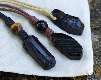 Roher schwarzer Turmalin Kette | Schwarzer Turmalin Anhänger schwarzer Turmalin Halskette schwarz Kette schwarz | Schwarzer Turmalin roh