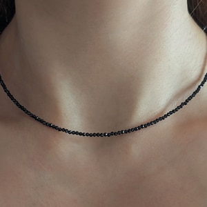 Schwarzer Obsidian Kette facettiert | Obsidian Choker Kette schwarze Perlen | Obsidian Perlenkette schwarz Obsidian Halskette
