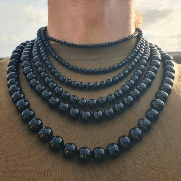 Black Onyx Necklace Men & Women | Chain Onyx Necklace Men Chain Black Pearl Necklace Onyx Pearl Necklace Men Pearl Chain Black