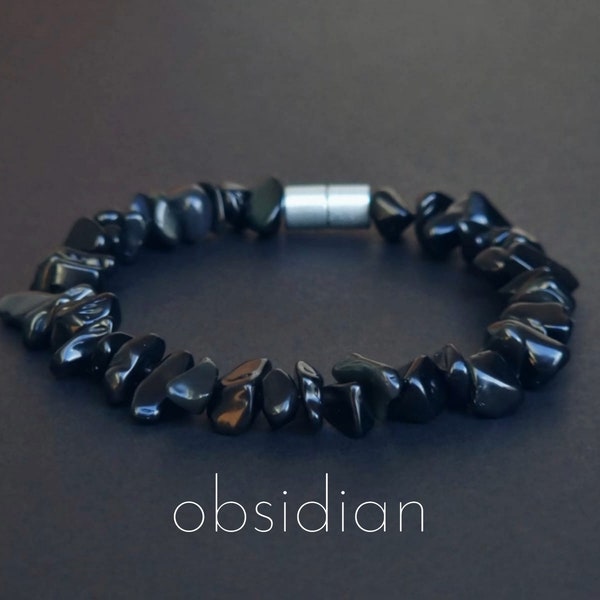 Obsidian Armband mit Magnetverschluss | Obsidian Splitterarmband Obsidian Splitter Armband Gothic Armband schwarz Obsidian Schmuck