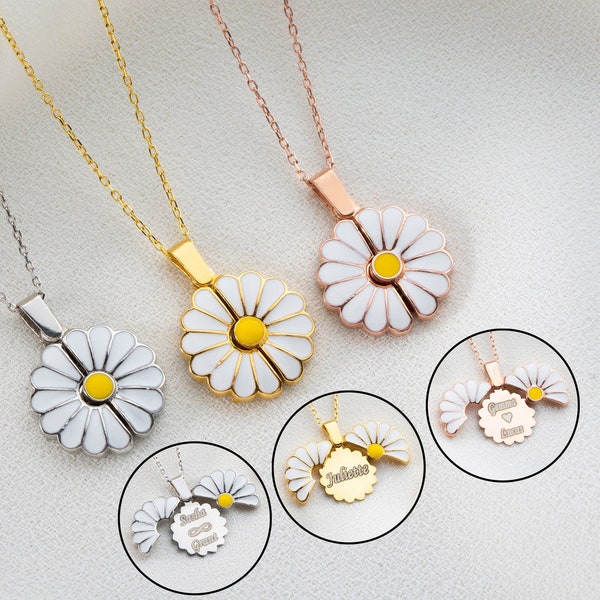 Personalized Daisy Necklace, Hidden Daisy Name Necklace, Silver Daisy Necklace, Valentine's Day Gift, Gift for Her, Gift For Girlfriend