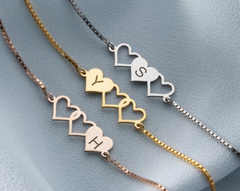 3 Sisters Matching Bracelets, Personalized 3 Bracelets For Bestfriends, Custom 3 Hearts Sisters Bracelets, BFF Bracelets, Gift For Sisters