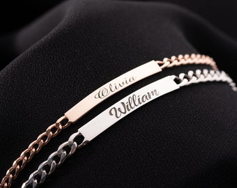 Nombre personalizado Pulseras de pareja de plata, Pulseras de amistad, Regalo para amantes, Pulseras novia-novio, Regalo para parejas