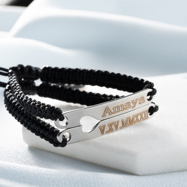Personalized Roman Numeral Couple Bracelets, Custom Couple Coordinate Bracelets, Gift For Couples, Gift For Boyfriend, Gift For Girlfriend