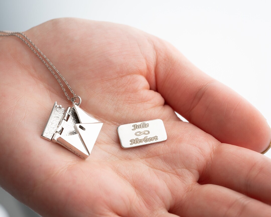 Personalized Letter Envelope Locket Secret Message Necklace for Couple, Custom Love Letter