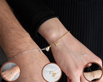 Pulsera de pareja con letras iniciales de corazones a juego, pulseras magnéticas para amantes del corazón de la amistad, pulsera para novia y novio, regalo para parejas