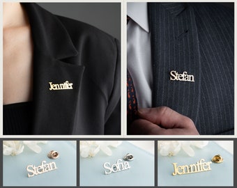 Custom Name Jacket Label Brooch Pin, Personalized Name Collar Pin, Company Name Pin For Employees, Groom Bride Name  Brooch Pin For Wedding