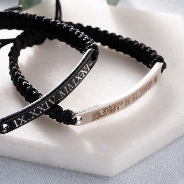 Bracelets de couple en chiffres romains personnalisés, bracelets de coordonnées de couple personnalisés, cadeau pour couples, cadeau pour petit ami, cadeau pour petite amie