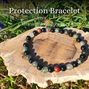 African Bloodstone and Onyx Protection Bracelet - Protection Talisman Crystal Bracelet - Handmade Multi-Stone Gemstone Bracelet - Custom Fit