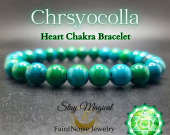 Blue Green Chrysocolla Bracelet - Handmade Gemstone Bracelet - Blue Crystal Bracelet - Chrysocolla Heart Chakra Bracelet - 8mm Chrysocolla