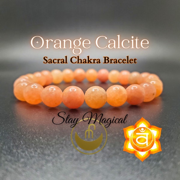 Genuine Orange Calcite Bracelet - Sacral Chakra Balancing - Orange Crystal Bracelet - 8mm Orange Calcite Beaded Bracelet - Orange Bracelet -