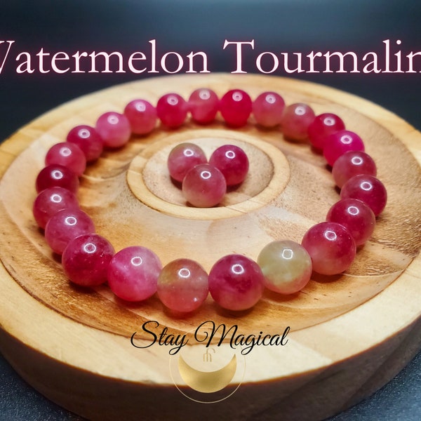 Vibrant Watermelon Tourmaline Bracelet - 8mm Watermelon Tourmaline Beaded Bracelet - Pink Crystal - Profits for Gaza