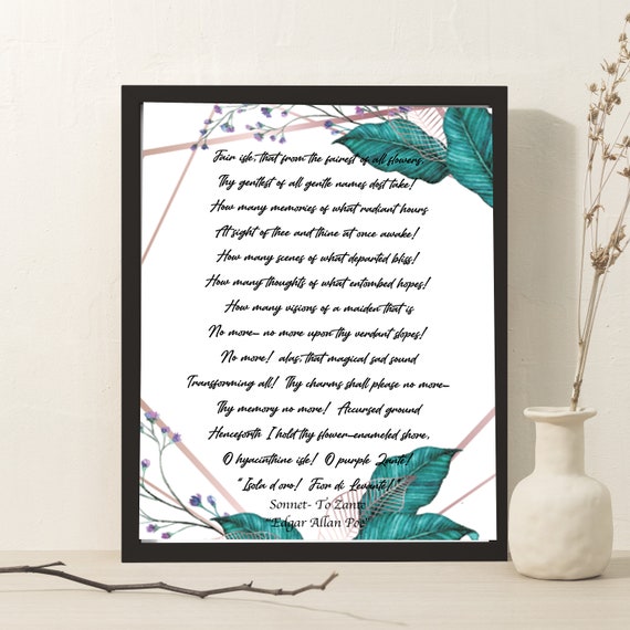 Poem Printable Edgar Allan Poe to Zante Poetry Etsy