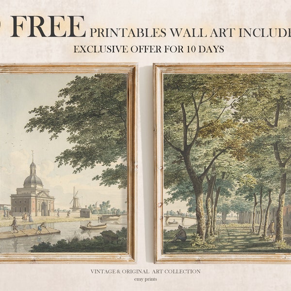 Antique European Landscape Print SET Split 2 Panel | Muted Paintings Digital PRINTABLE | S2-27