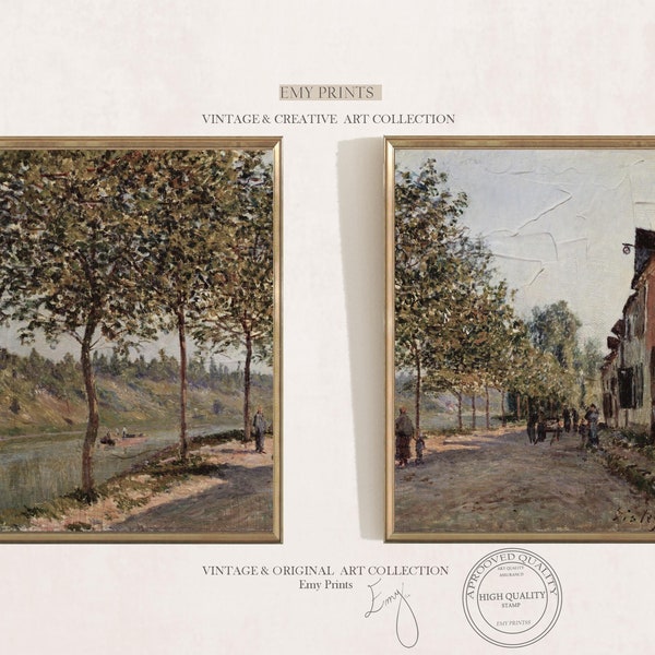 Antique European Landscape Print SET Split 2 Panel | Muted Paintings Digital PRINTABLE | S2-27